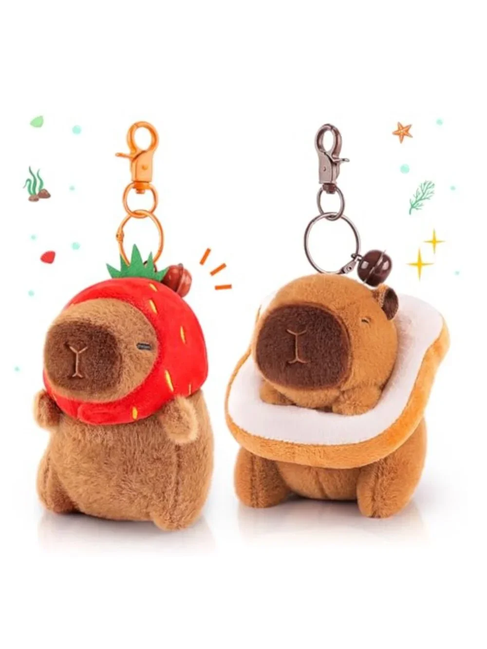 Cute Capybara Plush Keychain Set of 2 Adorable Bag Charms, Soft Fabric